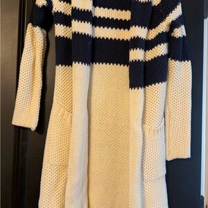 Chaser Navy and Cream Striped Cardigan